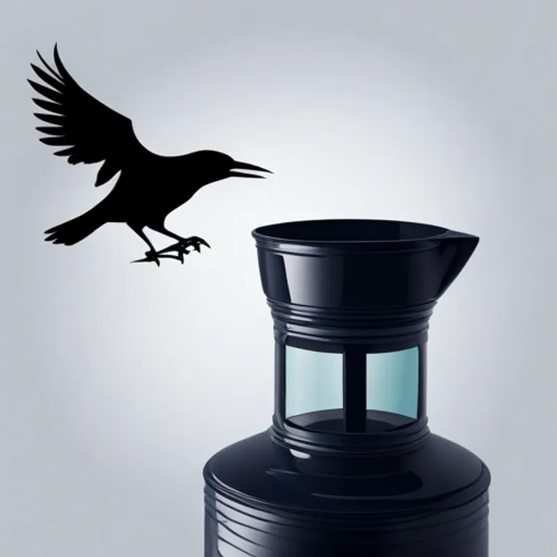 A crow trying to reach water in a jug