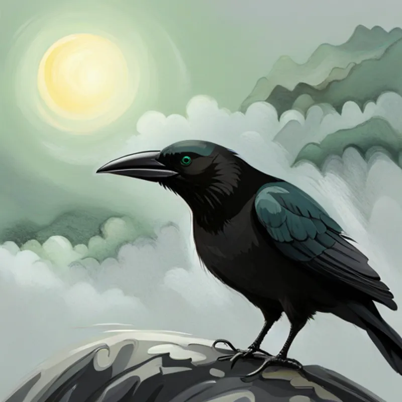 A clever crow thinking of a plan