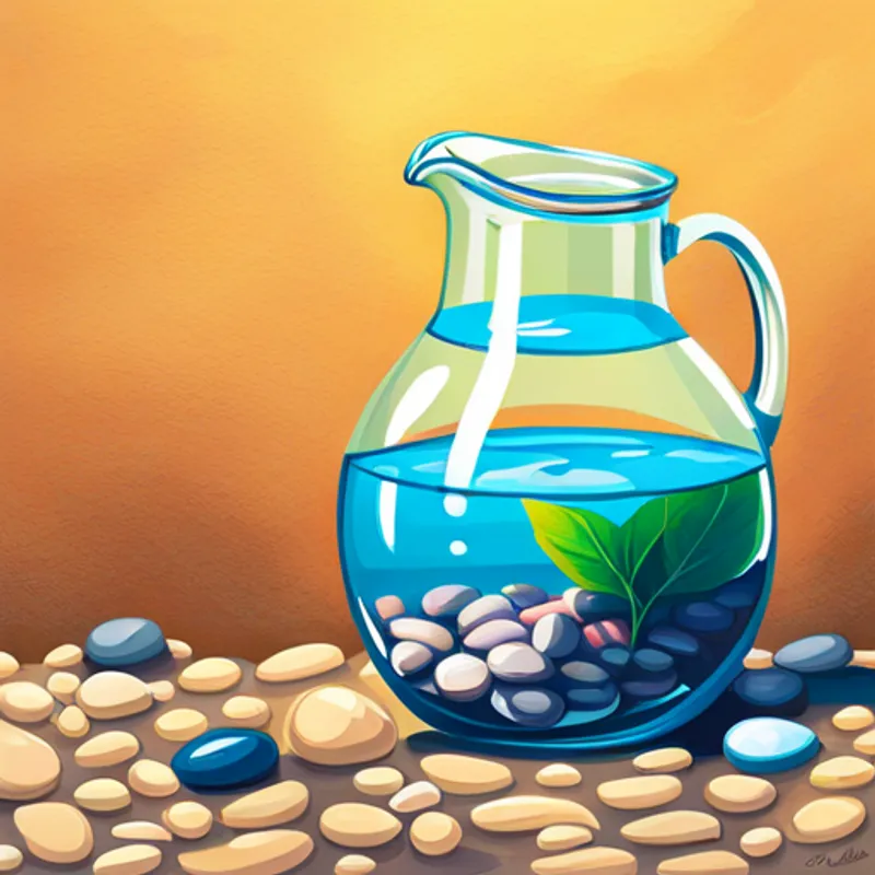 Water level rising in the jug due to pebbles