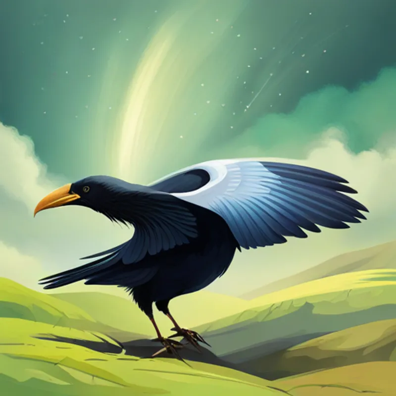 A satisfied crow flying away