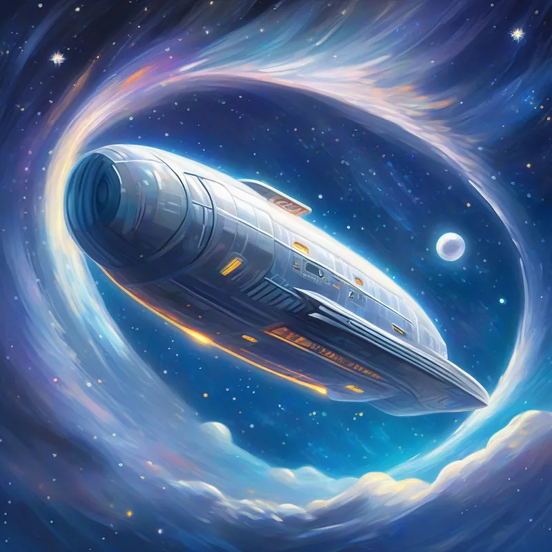 Silver spaceship darting through the stars