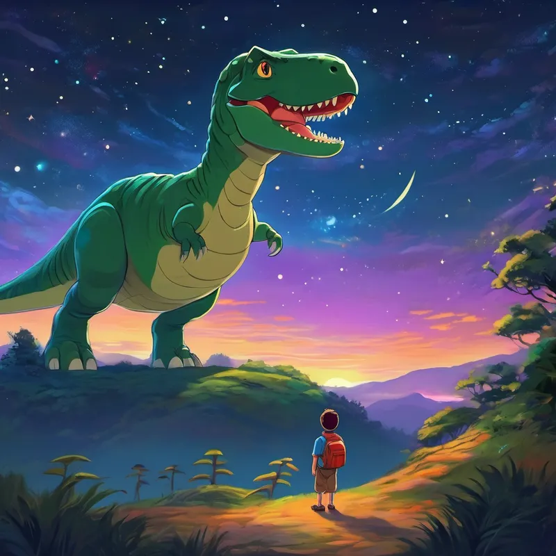 From that night on, whenever Dino gazed up at the night sky, he knew that space was just a wish away and that dreams really do come true - especially for brave dinosaurs who dare to explore the unknown. The End.