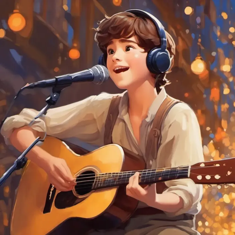 Eli has short brown hair and lively brown eyes singing songs of peace