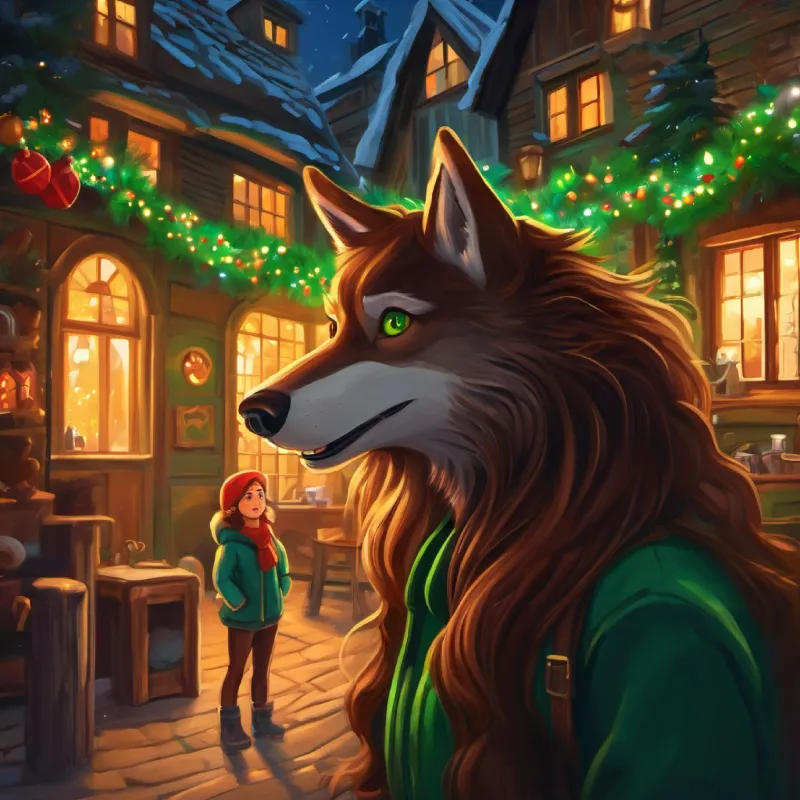 Conversation, Curious girl, long brown hair, bright green eyes learns about werewolf's life.