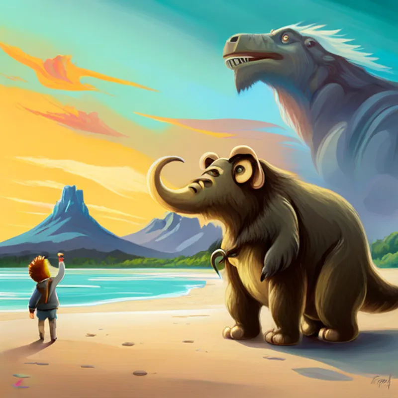 Joaquim imagining dinosaurs and a mammoth