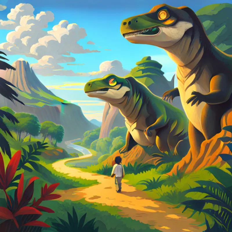 Joaquim amazed at the sight of the dinosaur park