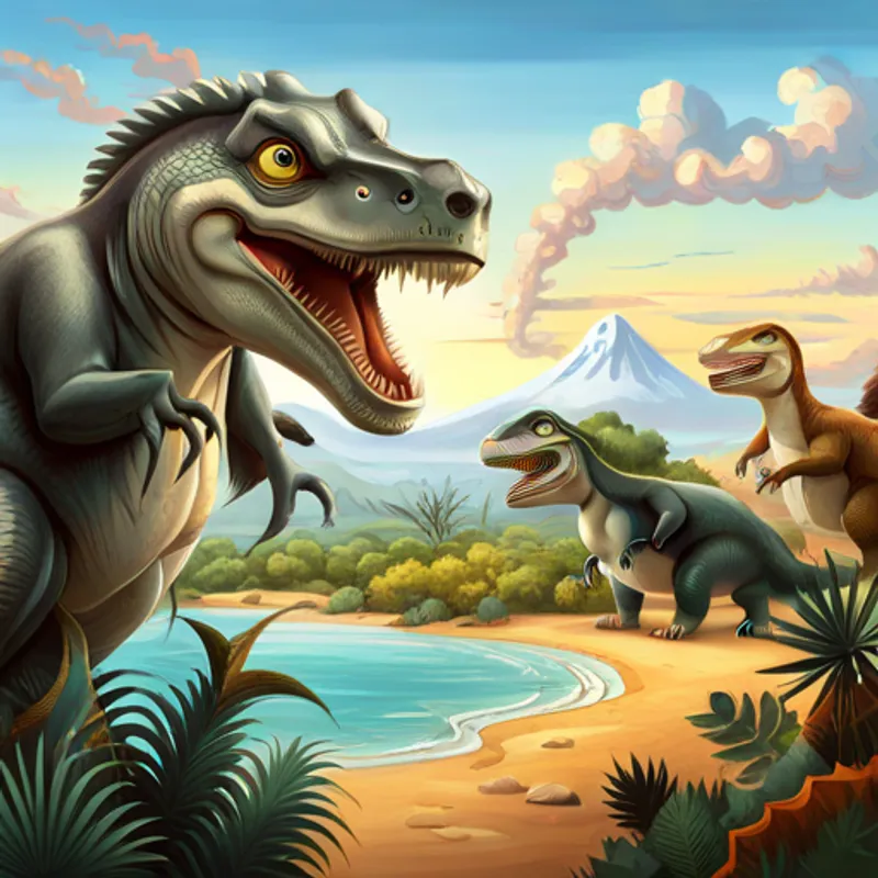 Joaquim pointing at different dinosaur models