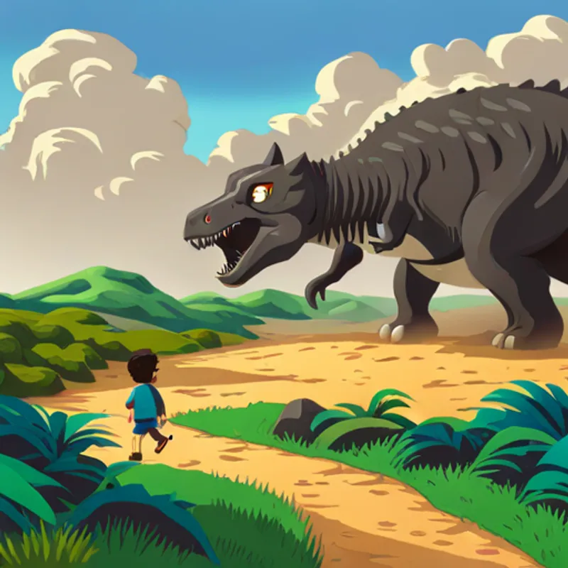 Joaquim walking away from the dinosaur park