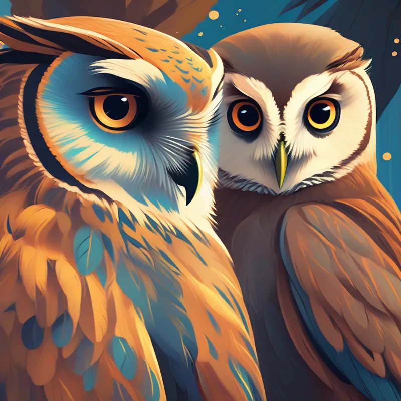 Owl and Leo looking at each other, both smiling