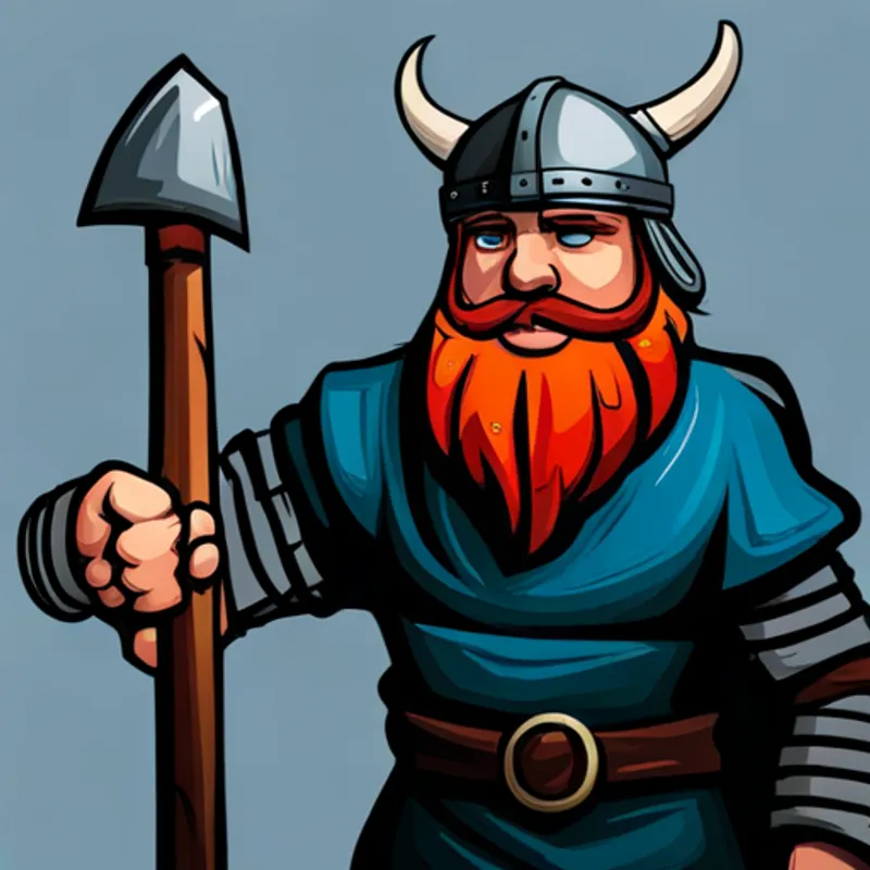 Viking with a long beard and a Viking helmet. the Viking, with a long beard and an axe