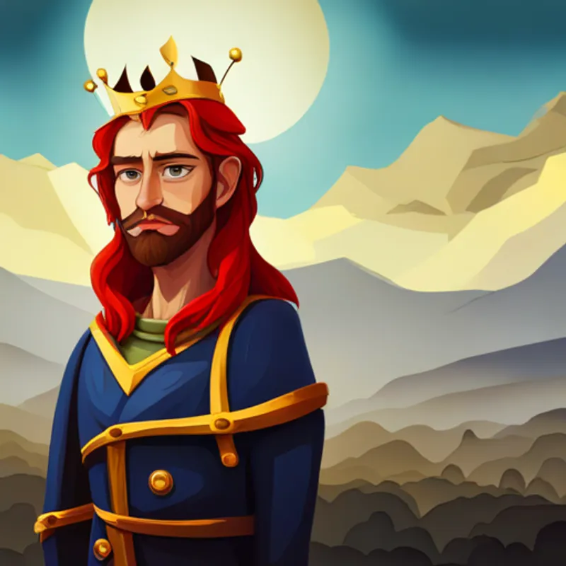 King with red hair, beard, and a golden crown.'s statue standing tall, honored by the people