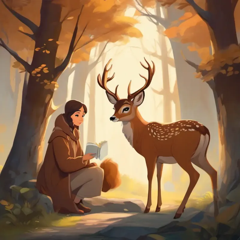 A young deer with big, gentle eyes and a soft, brown coat meets the wise old owl who offers her valuable guidance and comfort.