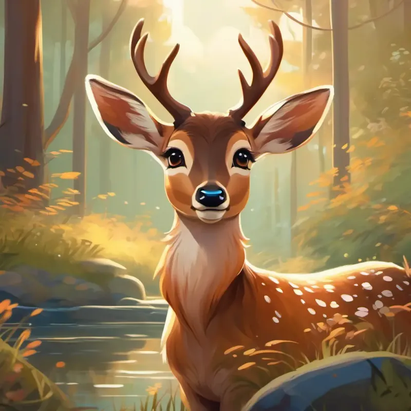 A young deer with big, gentle eyes and a soft, brown coat finds joy in making friends and connecting with others.