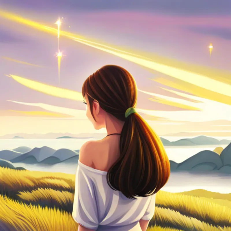 Lily looking at a shooting star in the sky