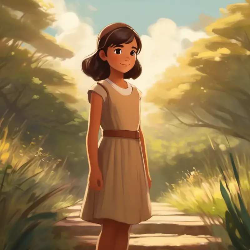 Kind, young girl, tan skin, brown eyes, wearing a simple dress's pledge to preserve their environment.