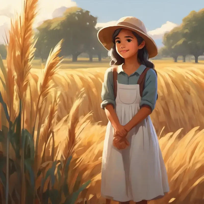 Kind, young girl, tan skin, brown eyes, wearing a simple dress and Mali's grandfather, white hair, tan skin, brown eyes, farmer's hat fixing the pump together.