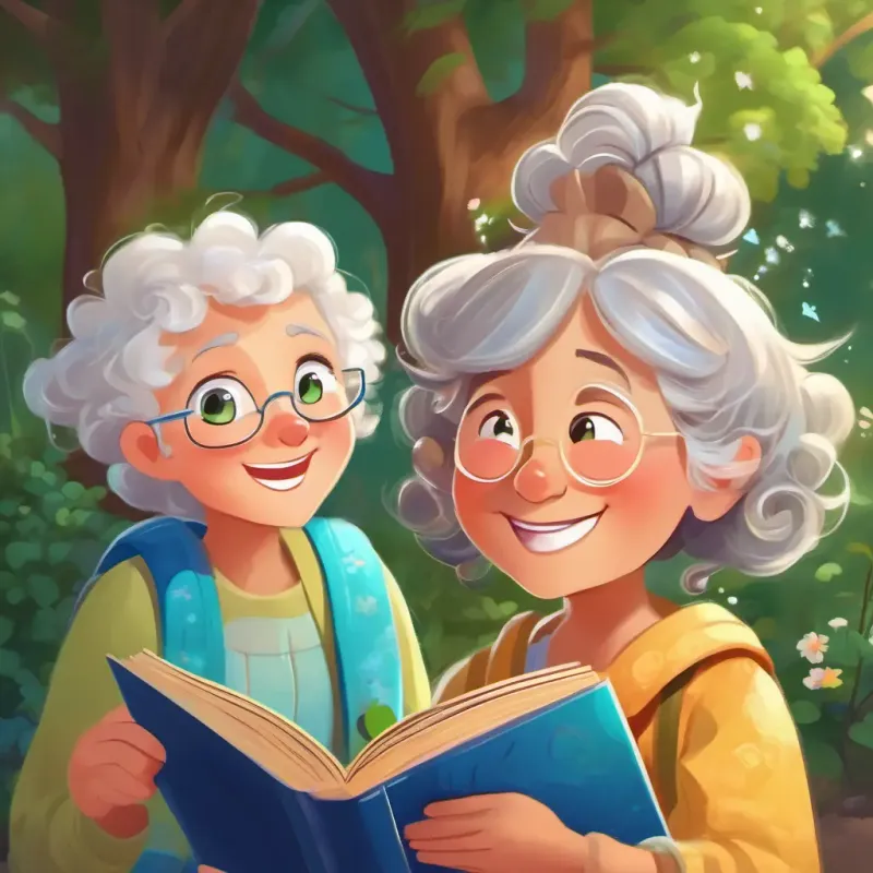 Cheerful girl with curly brown hair and bright blue eyes and Warm-hearted grandmother with silver hair and twinkling green eyes felt excited for more magical adventures in their books.