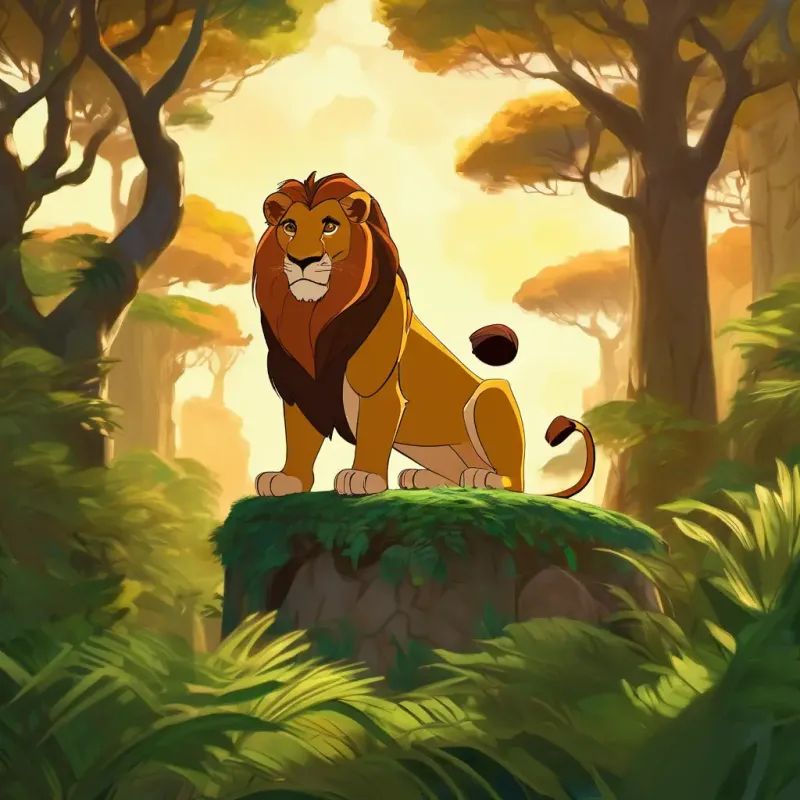 Forest, old lion king, lioness, throne dilemma