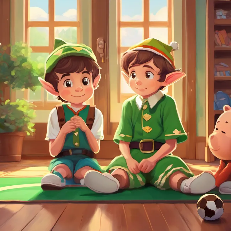 Dottie is a little elf with green clothes and pointy ears She has brown eyes and rosy cheeks touched Timmy's forehead and whispered in his ear. Timmy's dream of playing soccer appeared above him, filling the room with happiness.