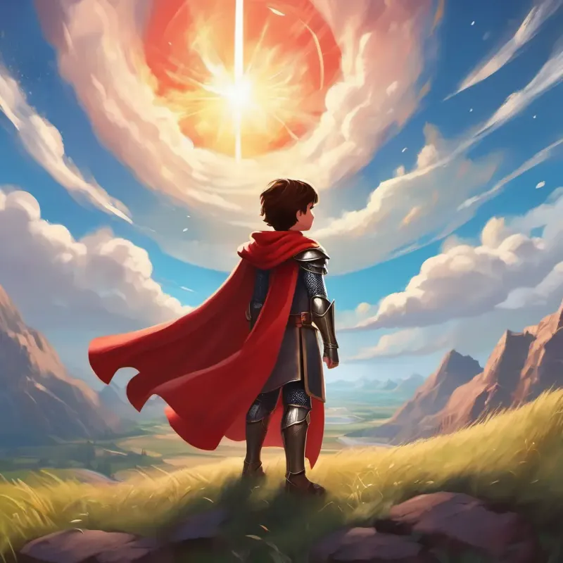 A 12-year-old with a red cape and incredible powers meets Wearing shiny armor and full of determination in the sky on their mission to help others