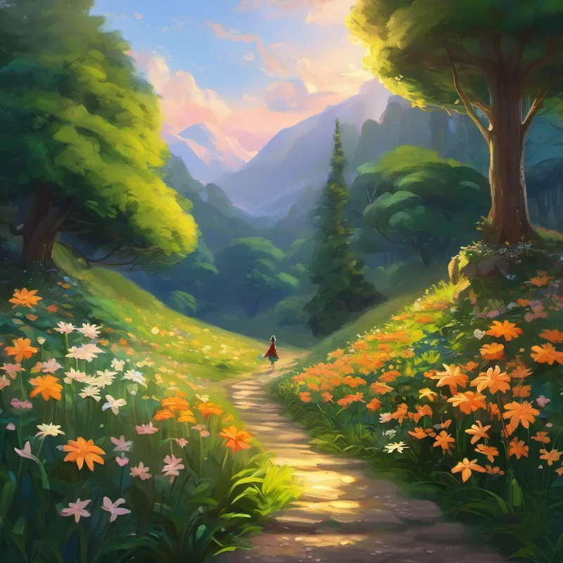 Intrigued, Lily decided she must find this enchanted garden. So at dawn, with determination in her heart and a backpack full of dreams, she set off through the thick forest, following a tiny, winding path. After hours of walking, Lily came across a beautiful glade bathed in golden light. The air was filled with the sweet scent of flowers and the sound of joyful chirping birds. In the center of the glade stood an ancient tree, the Tree of Wisdom.