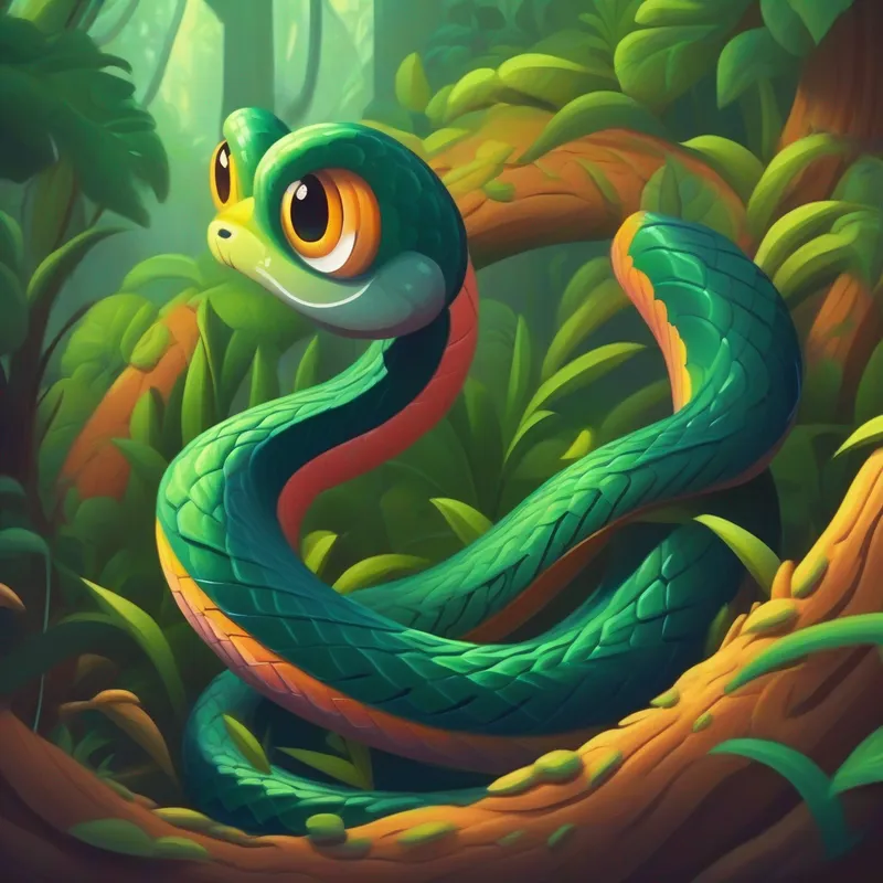 The snake in trouble with a worried expression.