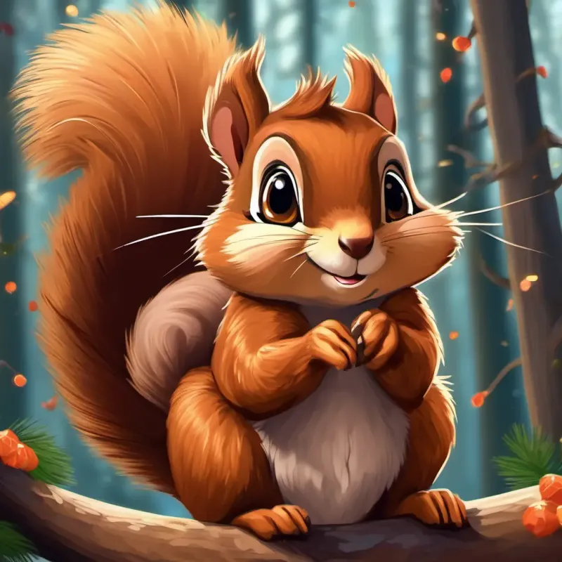 A brown squirrel with a mischievous glint in his eyes's changed behavior and the positive impact on the forest animals.