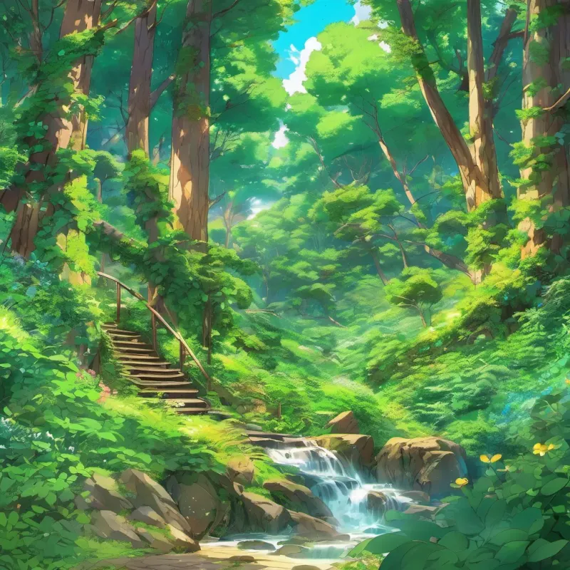 A lush woodland glen with talking trees swaying rhythmically in the breeze, singing.