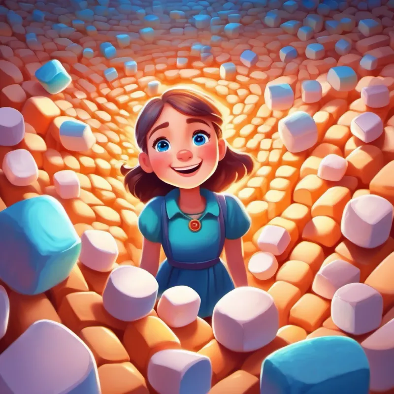 Navigating the Maze of Marshmallows, Brave, kind girl with bright blue eyes and joyful smile learns about her mixed feelings.