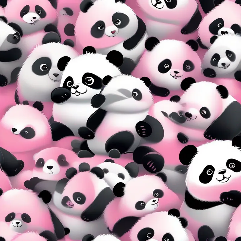 Black and white panda: black and white, Pink and white panda: pink and white, Small and chubby panda: small and chubby