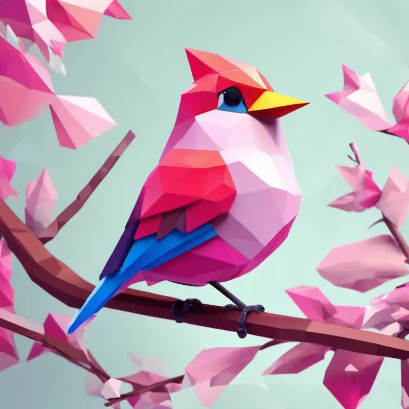 Rosy is a little bird with bright feathers and sparkling eyes is standing on a branch, singing her heart out. The other birds are gathered around, amazed by her beautiful voice.