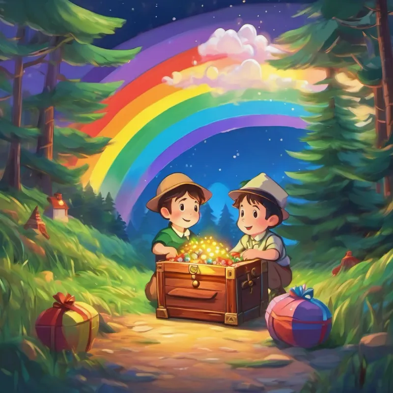 Finding the rainbow's end, discovering a chest.