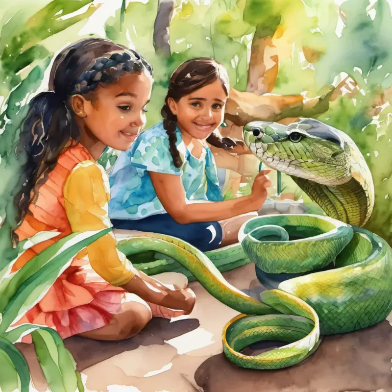 Emma and Nessa face Queen Ana, a snake, in the zoo.