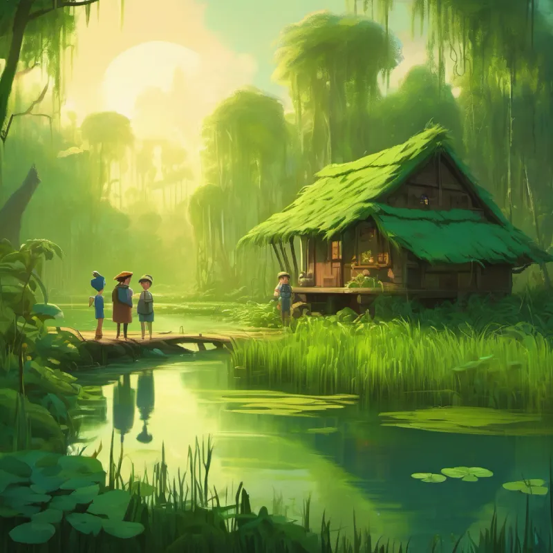 Introduction of Green skin, curious eyes and his parents in their swamp home.