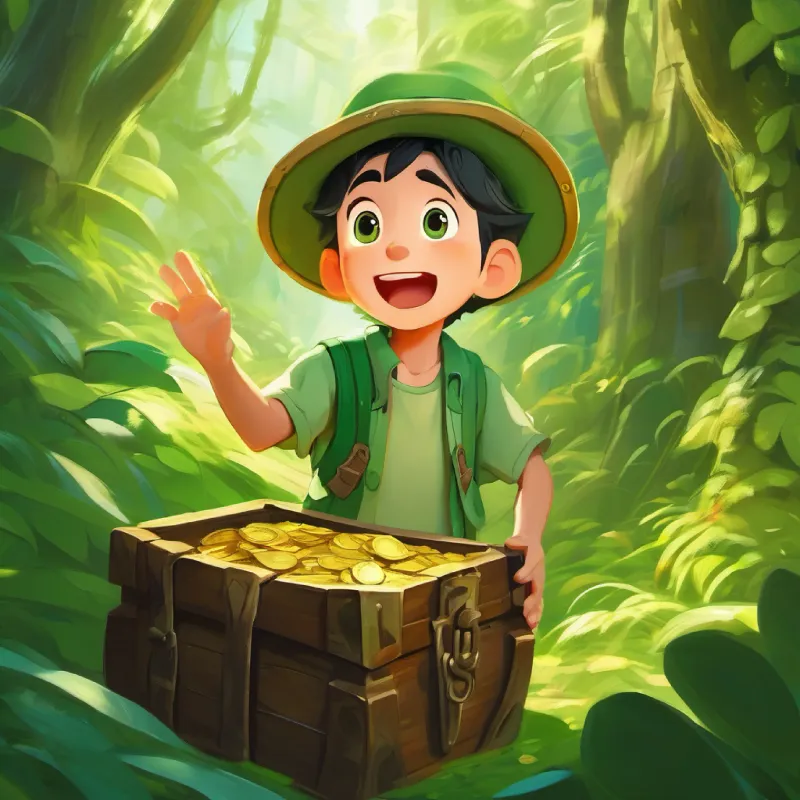 Green skin, curious eyes’s excitement and his parents' decision to help find the treasure.