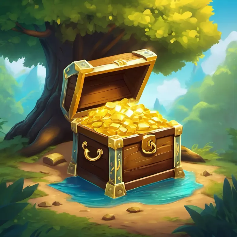 Discovery of the treasure chest filled with gold inside the tree hole.