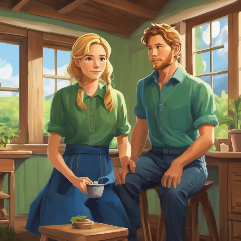 Jean had brown hair and wore blue clothes. and Jensen had blond hair and wore green clothes. proudly using the potty