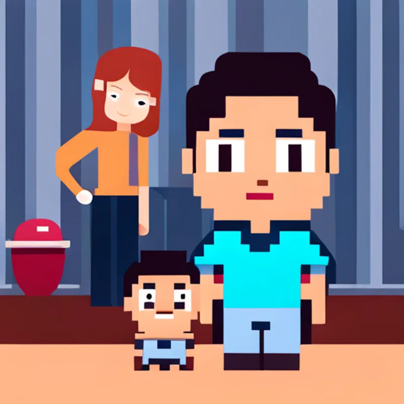 Asian baby boy with big round eyes and his dad living in a cozy house