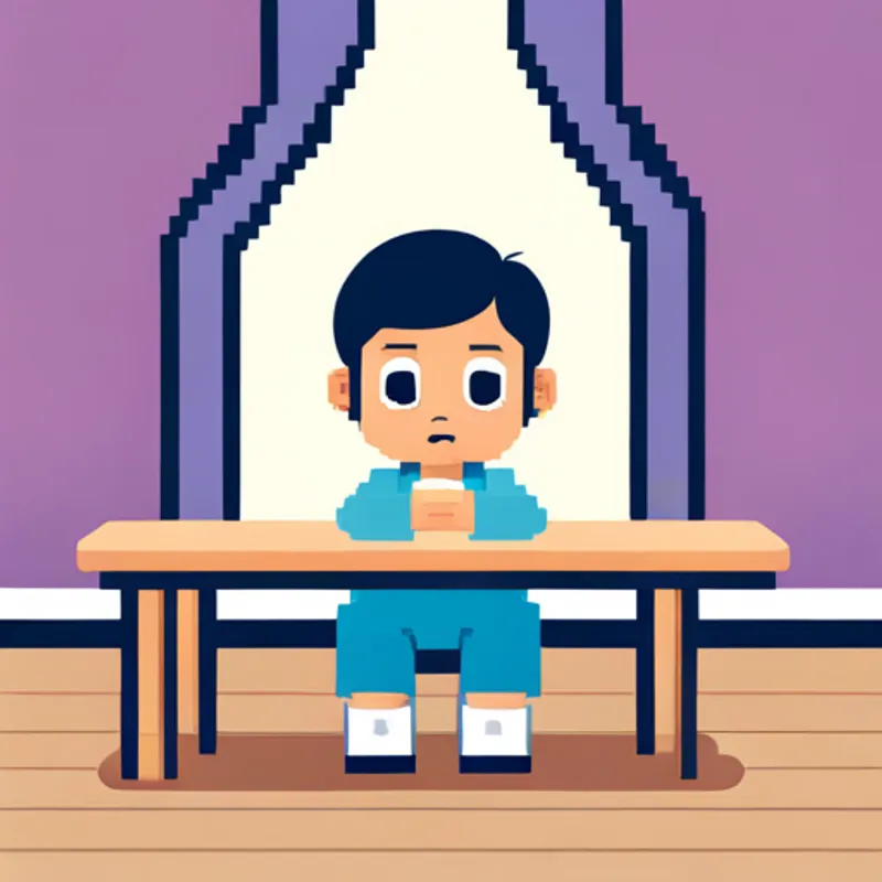 Asian baby boy with big round eyes hiding under the table and curtains