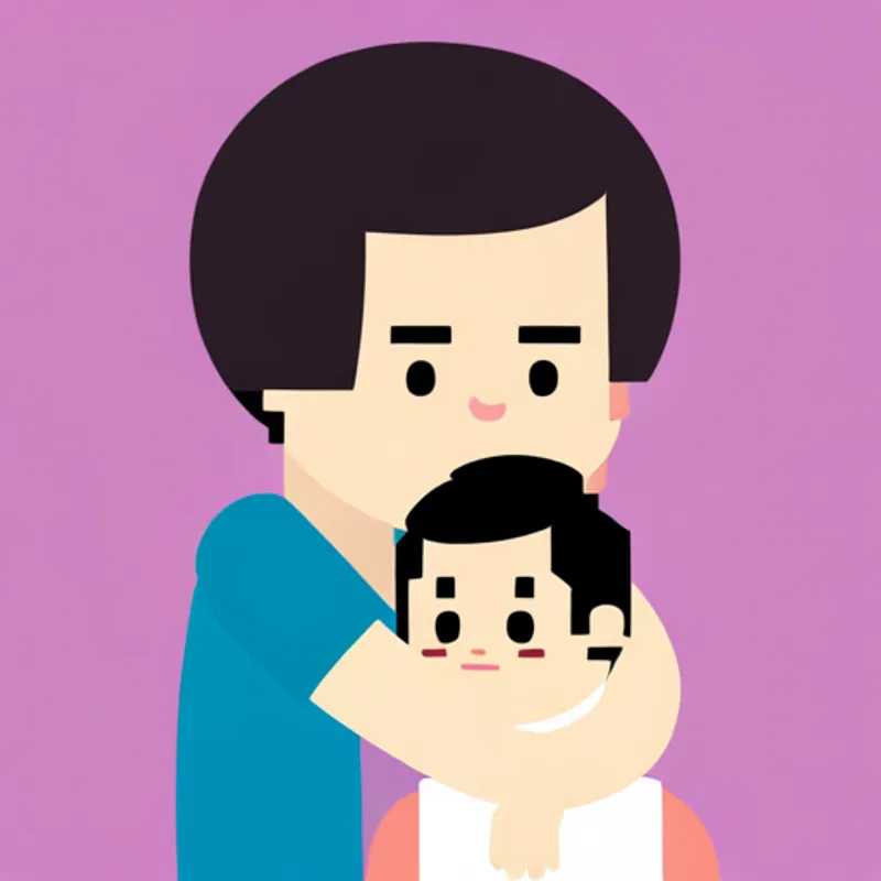 Asian baby boy with big round eyes and his dad celebrating with a hug