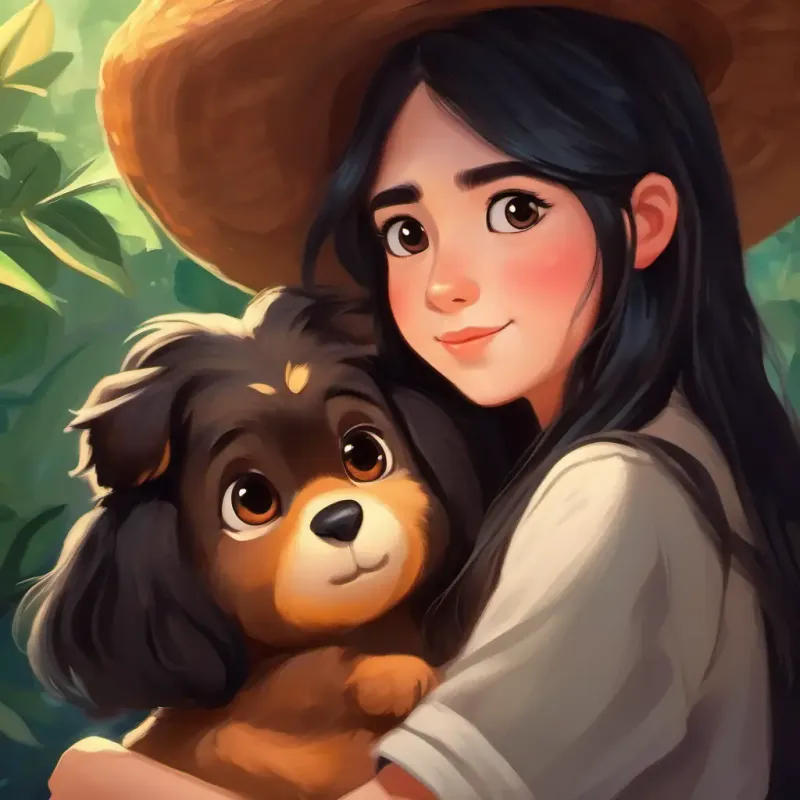 Kind girl with big brown eyes and long black hair gains confidence, makes a new friend.