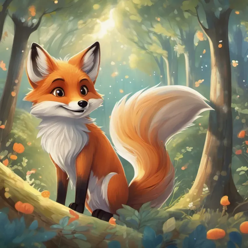 A jolly, giggly fox named A jolly, giggly fox in a magical forest in a magical forest with swaying silver trees
