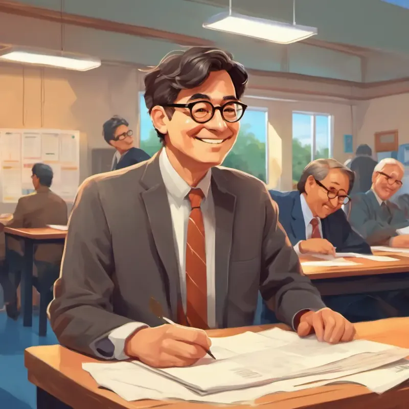 A kind man with glasses, looking very smart, smiling while watching people vote at a polling station