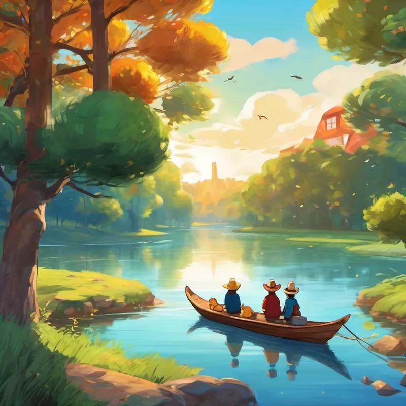 As they entered the park, they found themselves surrounded by beautiful trees, chirping birds, and a sparkling lake. The friends couldn't help but feel excited about the fun-filled day ahead. Just as they were about to take their first picture, a gust of wind blew by, and silly hats flew onto their heads. Bun's hat was bright blue, Cucumber had a polka-dotted hat, Rex wore a hat shaped like a dinosaur, and El Toro Blanco had a cowboy hat. They all laughed at how silly they looked and decided to keep the hats on as they continued their journey.