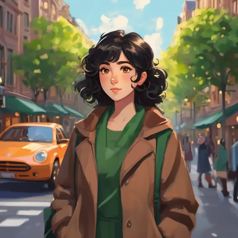 Characters: Curly black hair, brown eyes, bubbly personality, Straight brown hair, green eyes, thoughtful demeanor; Setting: On the street
