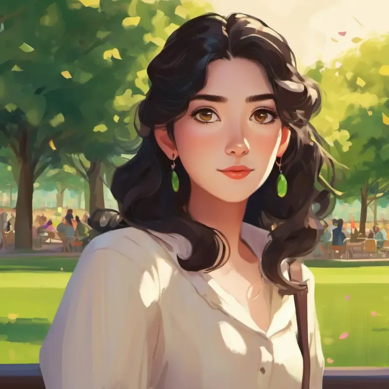 Characters: Curly black hair, brown eyes, bubbly personality, Straight brown hair, green eyes, thoughtful demeanor; Setting: At the park party