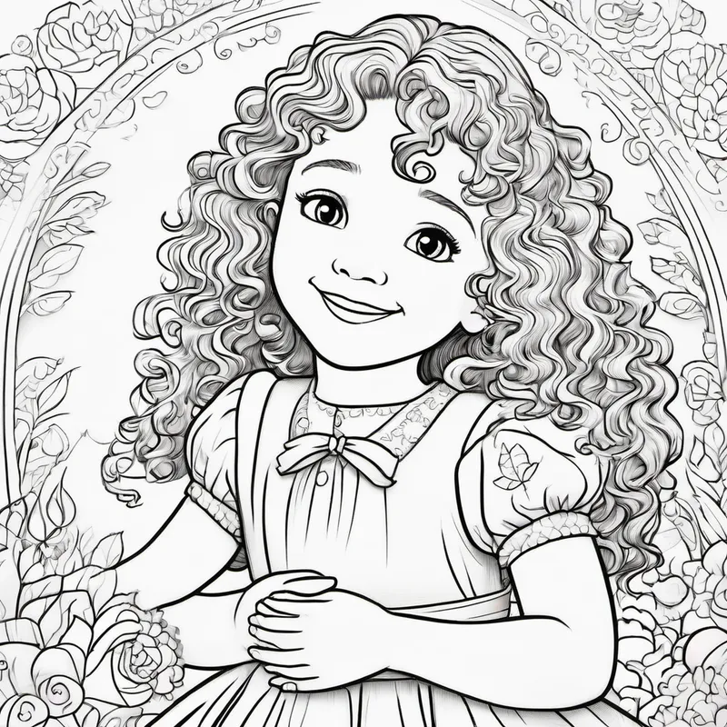 Cadhla is a little girl with curly hair, wearing a pretty pink dress. and the princess hugging and smiling happily