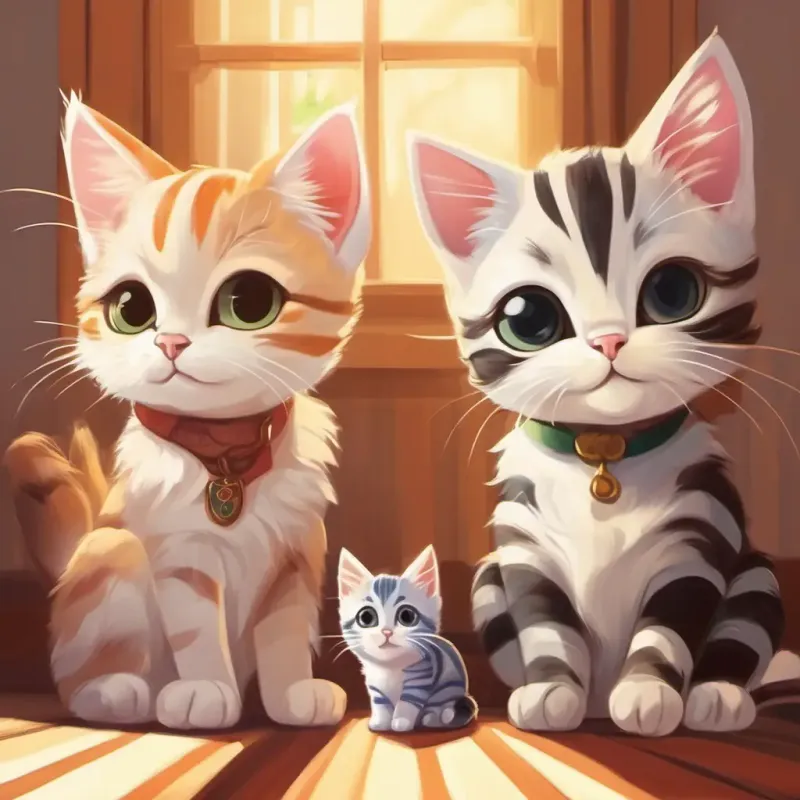 Describing the kittens, focusing on a striped one.