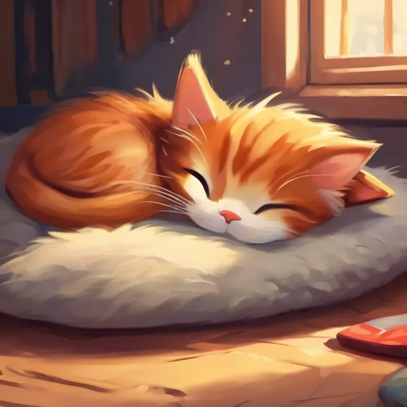 Kitten sleeps, dreams, and wakes up to new companion.