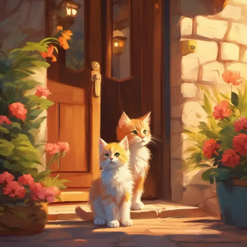 Family enters, kittens ready to meet them.